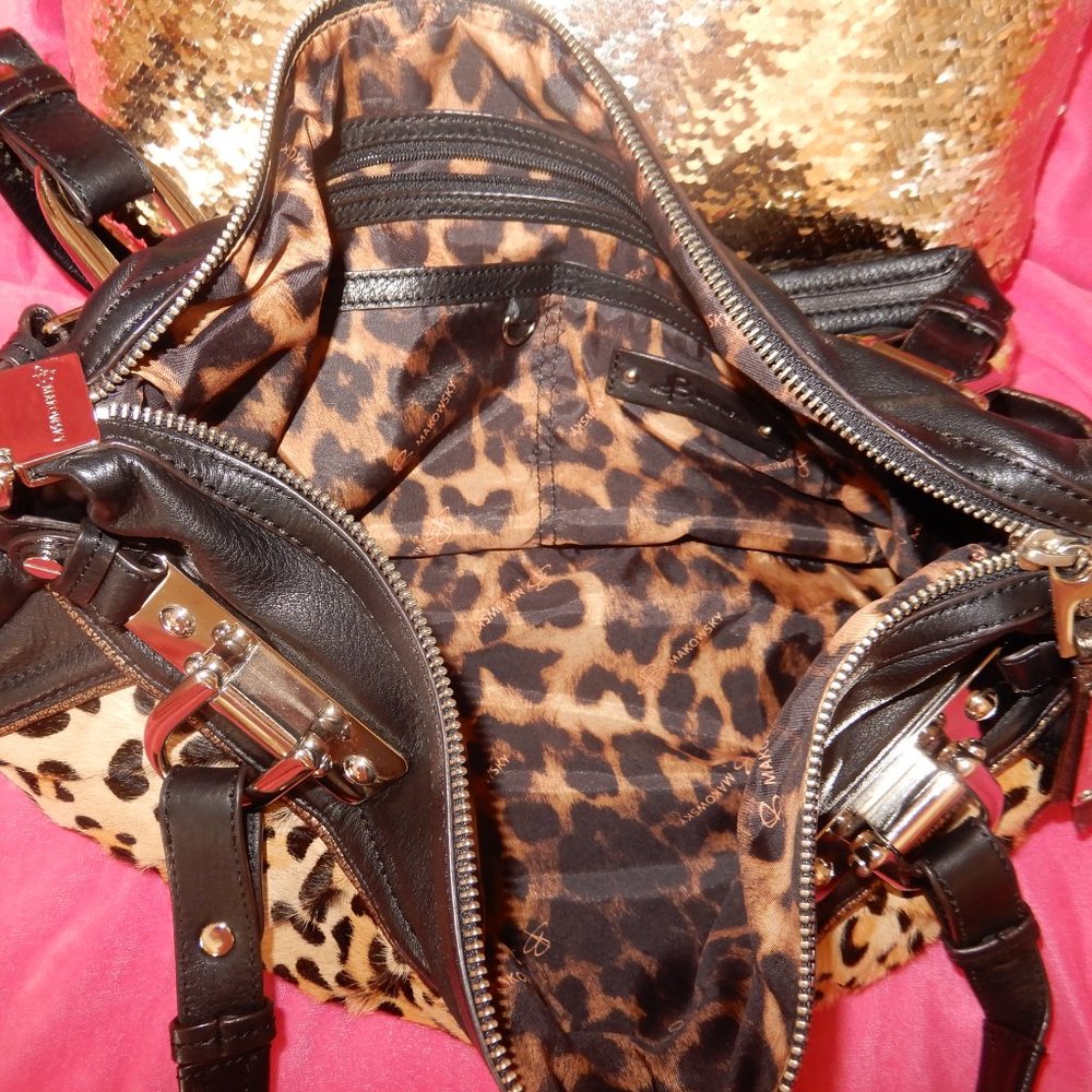 MINT B.MAKOWSKY CALF HAIR COWHIDE LEOPARD ANIMAL PRINT HANDBAG - Picture 6 of 10
